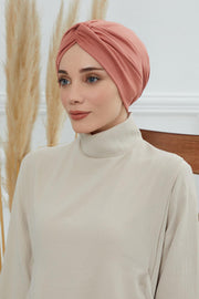 Maharajah Instant Turban Hijab for Women Headwrap Lightweight Headscarf Modest Headwear, Plain Stylish Bonnet Cap for Women,B-4 Salmon