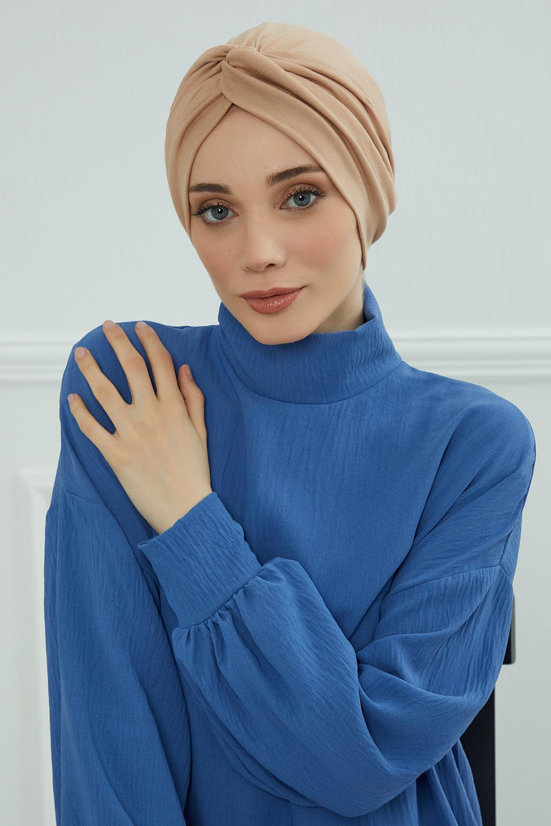 Maharajah Instant Turban Hijab for Women Headwrap Lightweight Headscarf Modest Headwear, Plain Stylish Bonnet Cap for Women,B-4 Sand Brown
