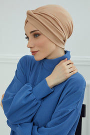 Maharajah Instant Turban Hijab for Women Headwrap Lightweight Headscarf Modest Headwear, Plain Stylish Bonnet Cap for Women,B-4 Sand Brown
