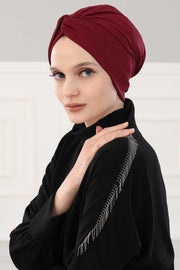 Maharajah Instant Turban Hijab for Women Headwrap Lightweight Headscarf Modest Headwear, Plain Stylish Bonnet Cap for Women,B-4 Maroon