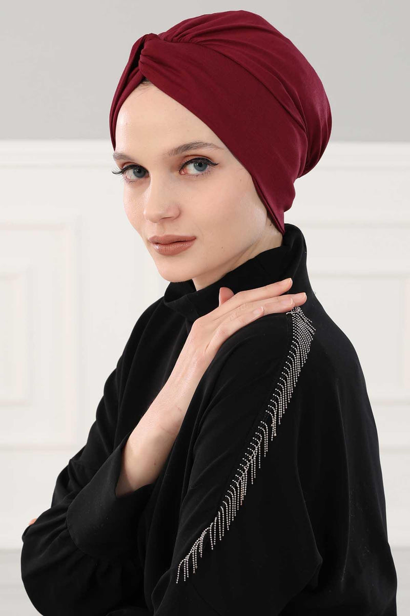 Maharajah Instant Turban Hijab for Women Headwrap Lightweight Headscarf Modest Headwear, Plain Stylish Bonnet Cap for Women,B-4 Maroon