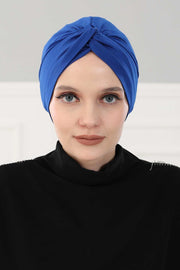 Maharajah Instant Turban Hijab for Women Headwrap Lightweight Headscarf Modest Headwear, Plain Stylish Bonnet Cap for Women,B-4 Sax Blue
