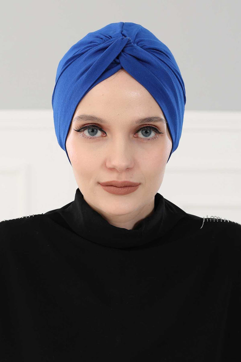 Maharajah Instant Turban Hijab for Women Headwrap Lightweight Headscarf Modest Headwear, Plain Stylish Bonnet Cap for Women,B-4 Sax Blue