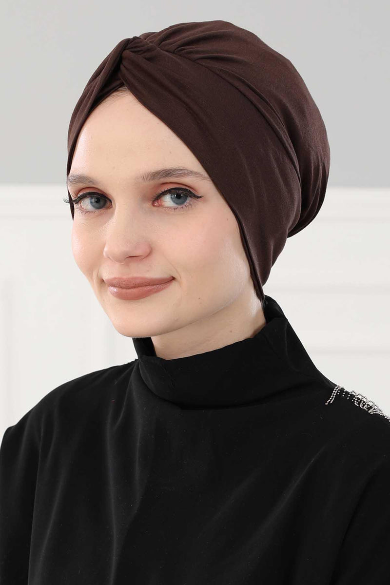 Maharajah Instant Turban Hijab for Women Headwrap Lightweight Headscarf Modest Headwear, Plain Stylish Bonnet Cap for Women,B-4 Brown