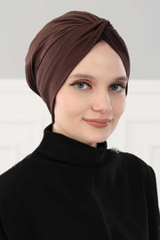 Maharajah Instant Turban Hijab for Women Headwrap Lightweight Headscarf Modest Headwear, Plain Stylish Bonnet Cap for Women,B-4 Brown