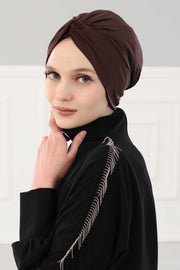 Maharajah Instant Turban Hijab for Women Headwrap Lightweight Headscarf Modest Headwear, Plain Stylish Bonnet Cap for Women,B-4 Brown