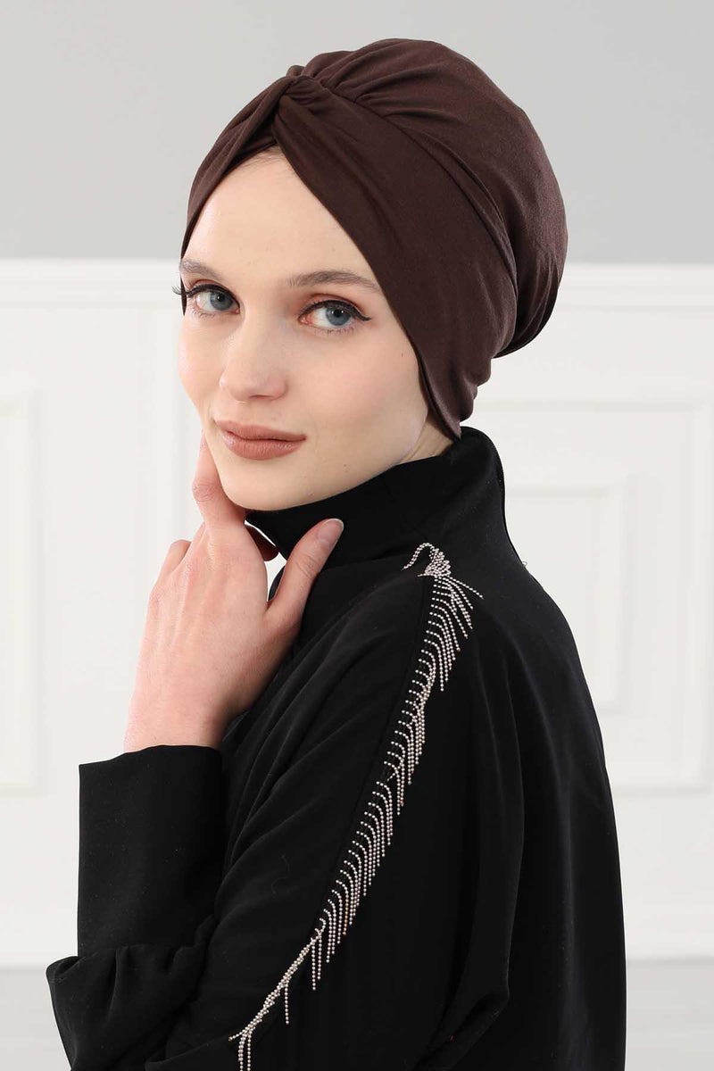 Maharajah Instant Turban Hijab for Women Headwrap Lightweight Headscarf Modest Headwear, Plain Stylish Bonnet Cap for Women,B-4 Brown
