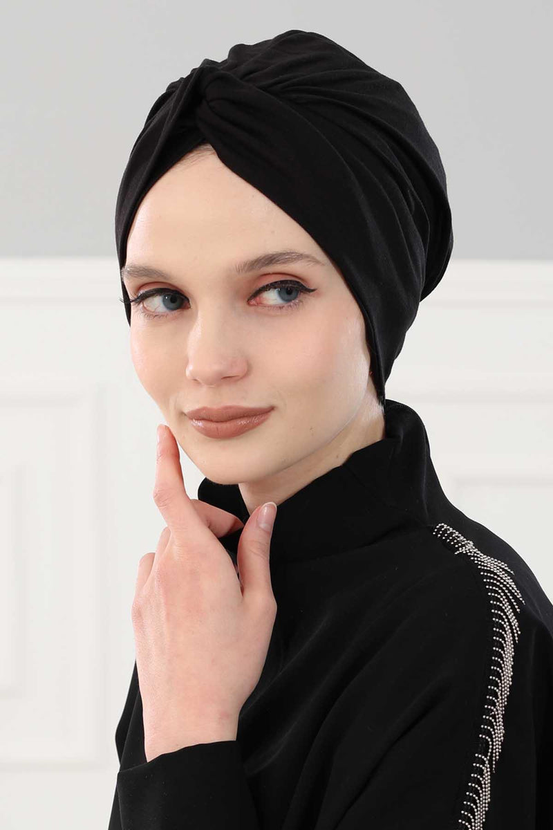 Maharajah Instant Turban Hijab for Women Headwrap Lightweight Headscarf Modest Headwear, Plain Stylish Bonnet Cap for Women,B-4 Black