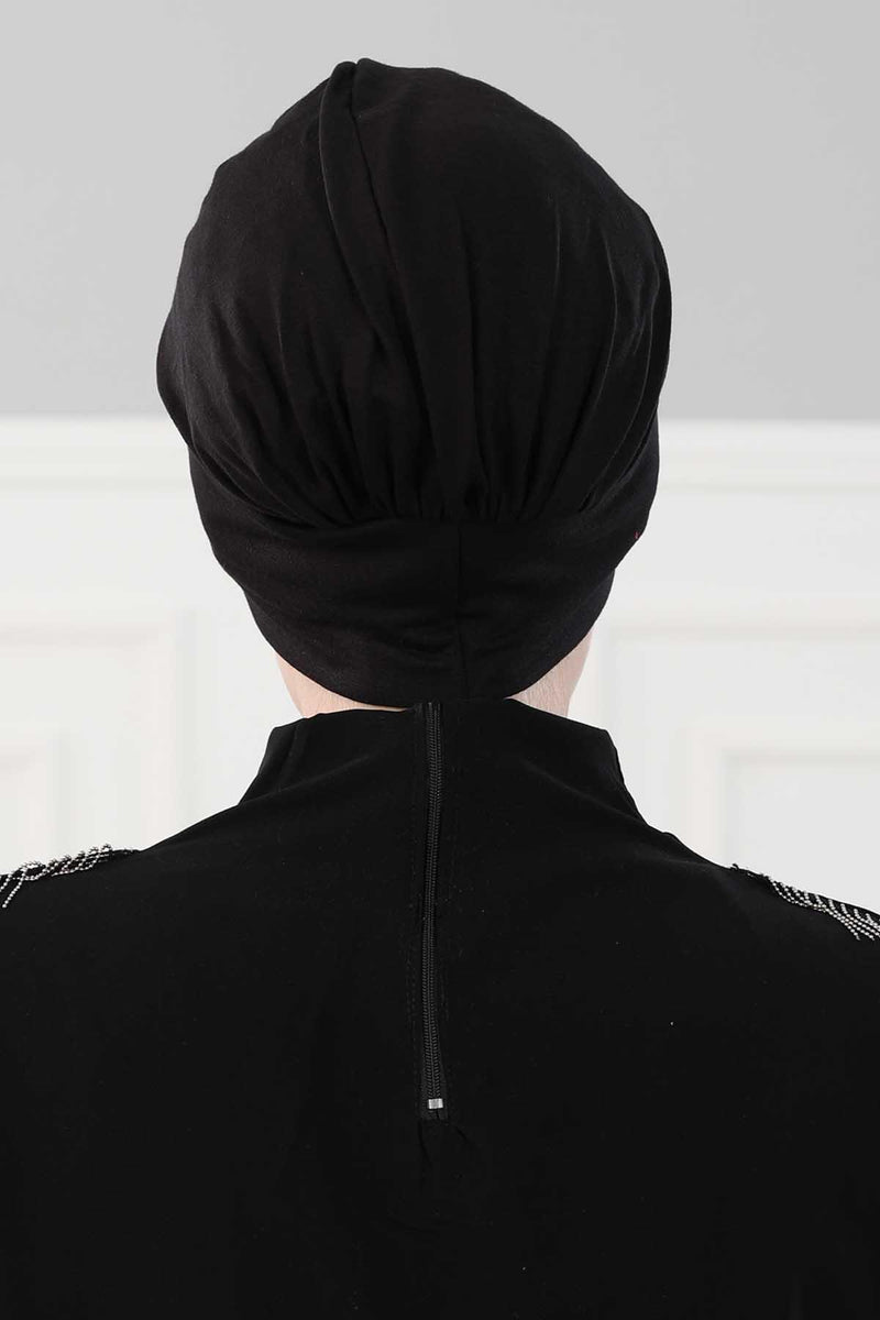 Maharajah Instant Turban Hijab for Women Headwrap Lightweight Headscarf Modest Headwear, Plain Stylish Bonnet Cap for Women,B-4 Black