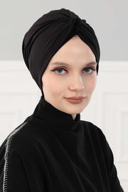 Maharajah Instant Turban Hijab for Women Headwrap Lightweight Headscarf Modest Headwear, Plain Stylish Bonnet Cap for Women,B-4 Black