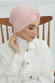 Maharajah Instant Turban Hijab for Women Headwrap Lightweight Headscarf Modest Headwear, Plain Stylish Bonnet Cap for Women,B-4 Powder