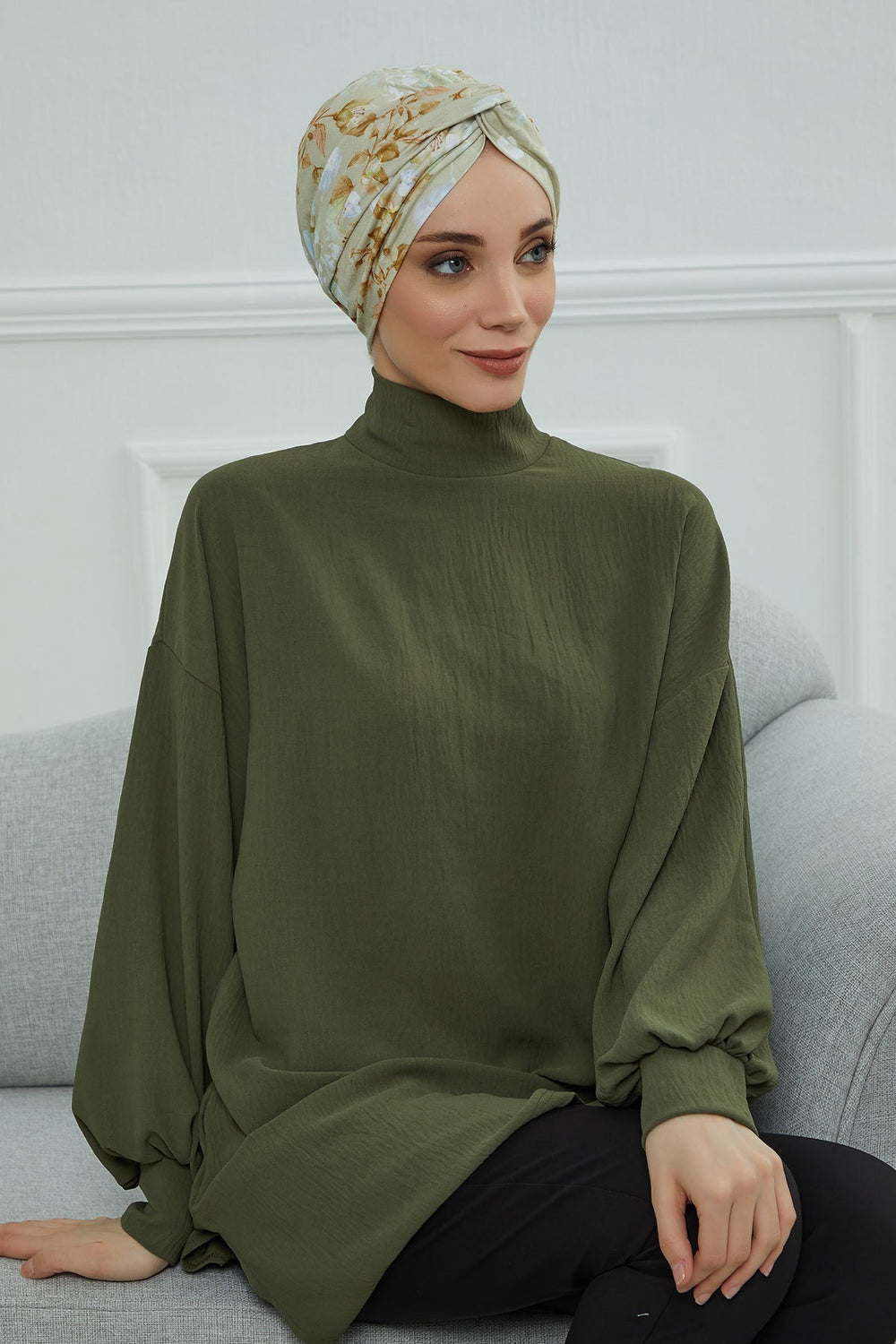 Maharajah Style Instant Turban with Various Pattern Options, Flexible Patterned Turban Bonnet Head Wrap made from Soft Cotton,B-4YD Whispering Blooms