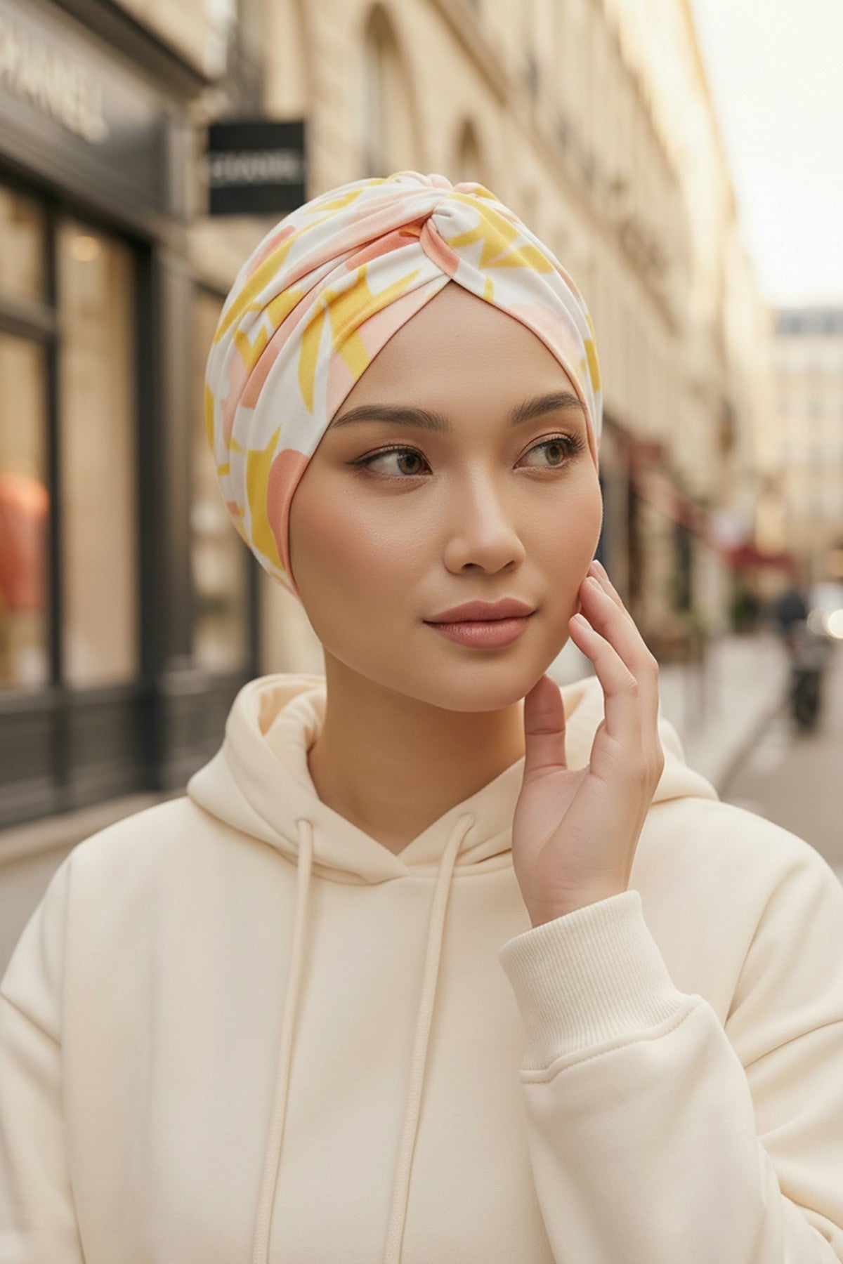 Maharajah Style Instant Turban with Various Pattern Options, Flexible Patterned Turban Bonnet Head Wrap made from Soft Cotton,B-4YD Floral Sunrise