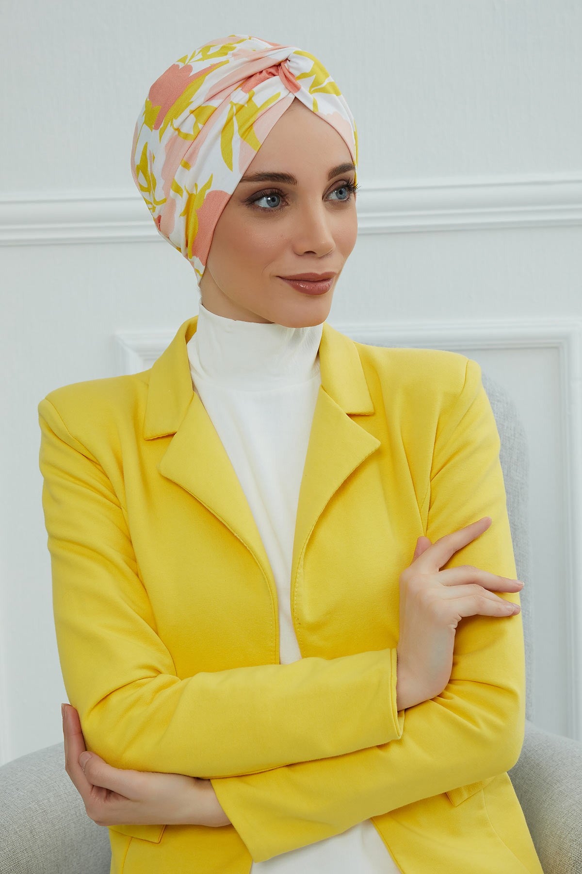 Maharajah Style Instant Turban with Various Pattern Options, Flexible Patterned Turban Bonnet Head Wrap made from Soft Cotton,B-4YD Floral Sunrise