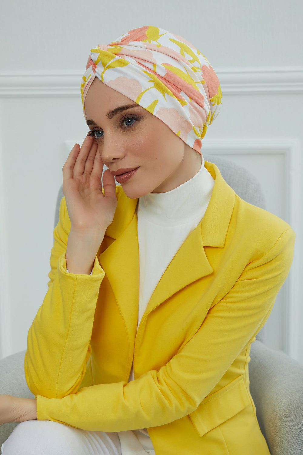 Maharajah Style Instant Turban with Various Pattern Options, Flexible Patterned Turban Bonnet Head Wrap made from Soft Cotton,B-4YD Floral Sunrise
