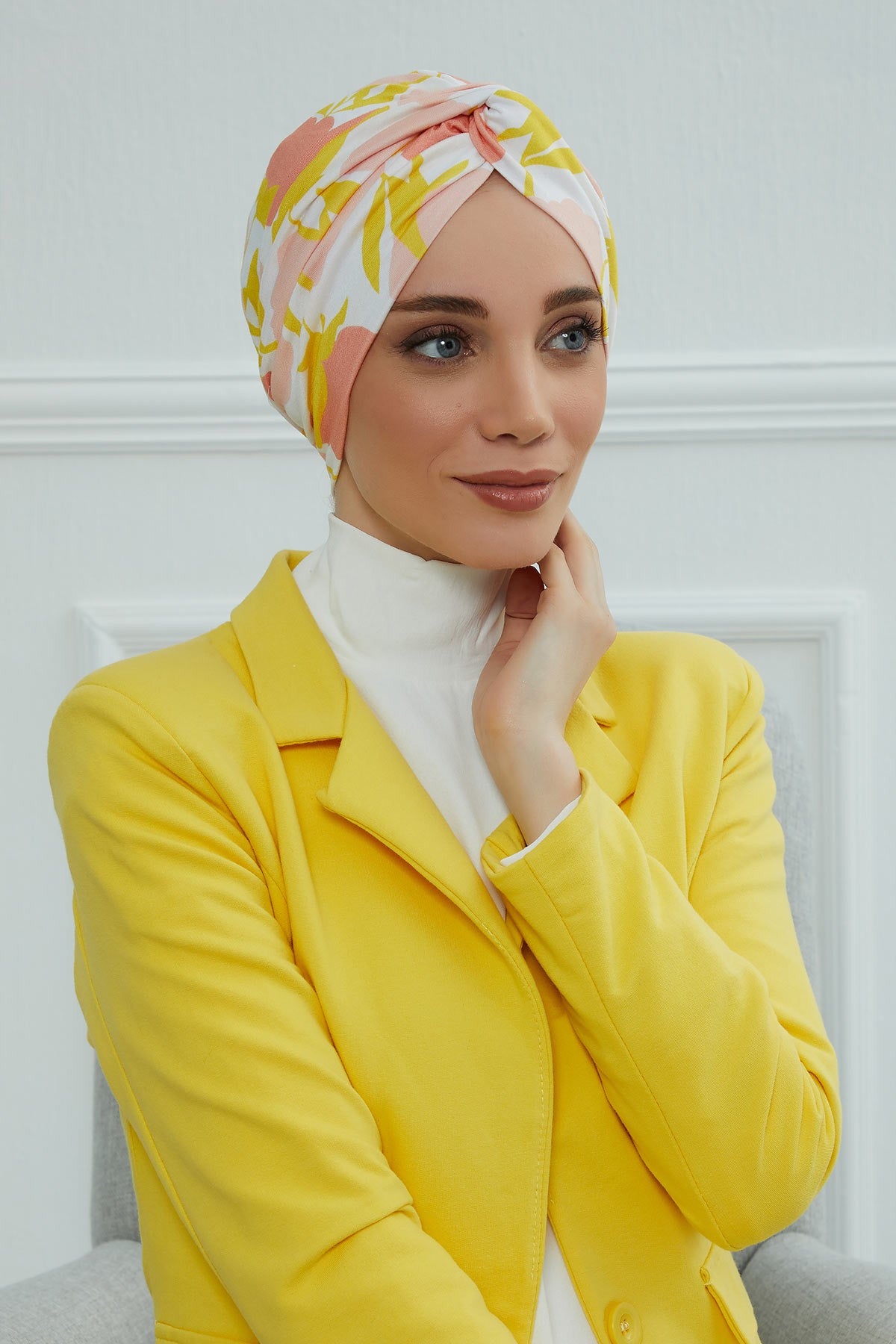 Maharajah Style Instant Turban with Various Pattern Options, Flexible Patterned Turban Bonnet Head Wrap made from Soft Cotton,B-4YD Floral Sunrise