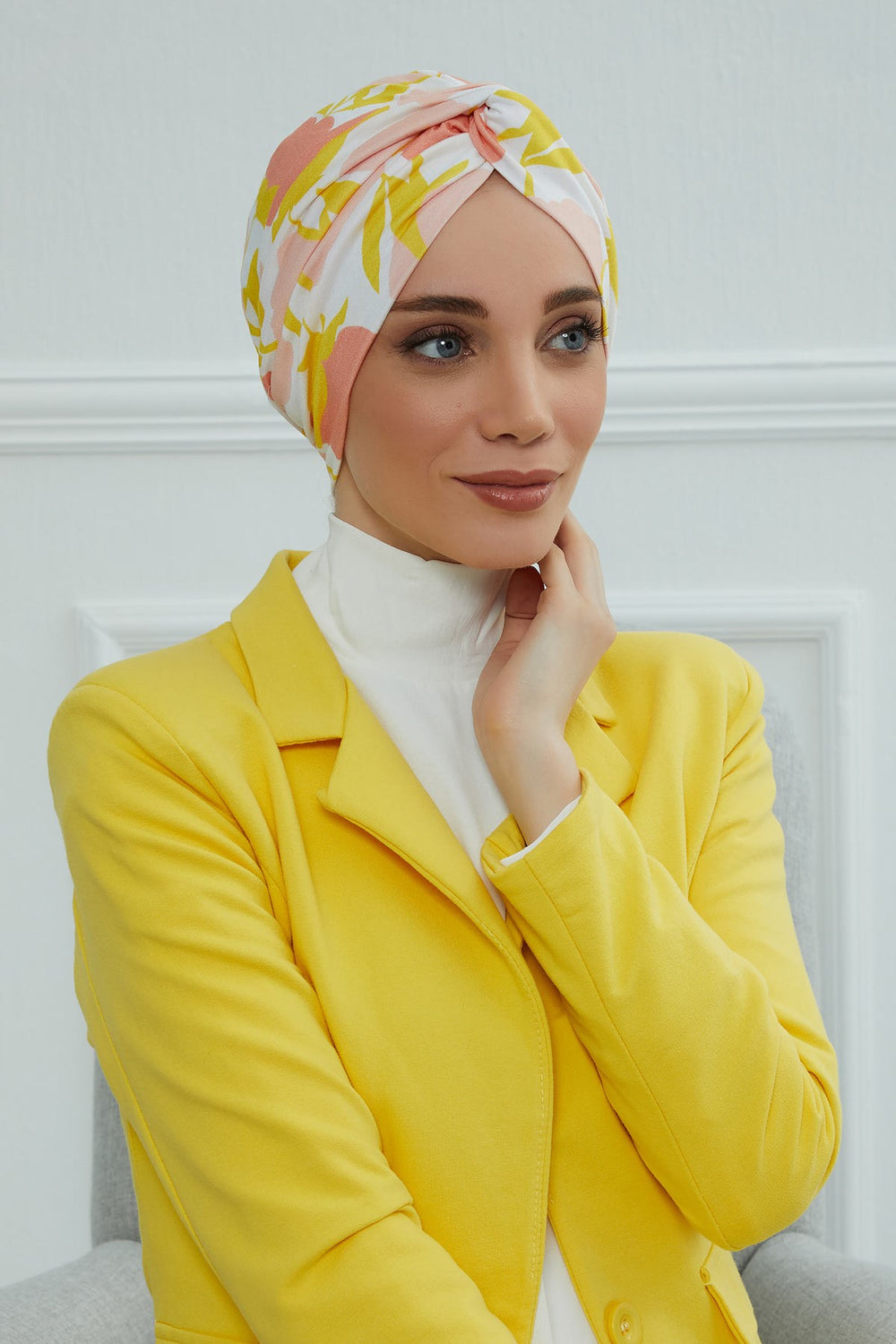 Maharajah Style Instant Turban with Various Pattern Options, Flexible Patterned Turban Bonnet Head Wrap made from Soft Cotton,B-4YD Floral Sunrise