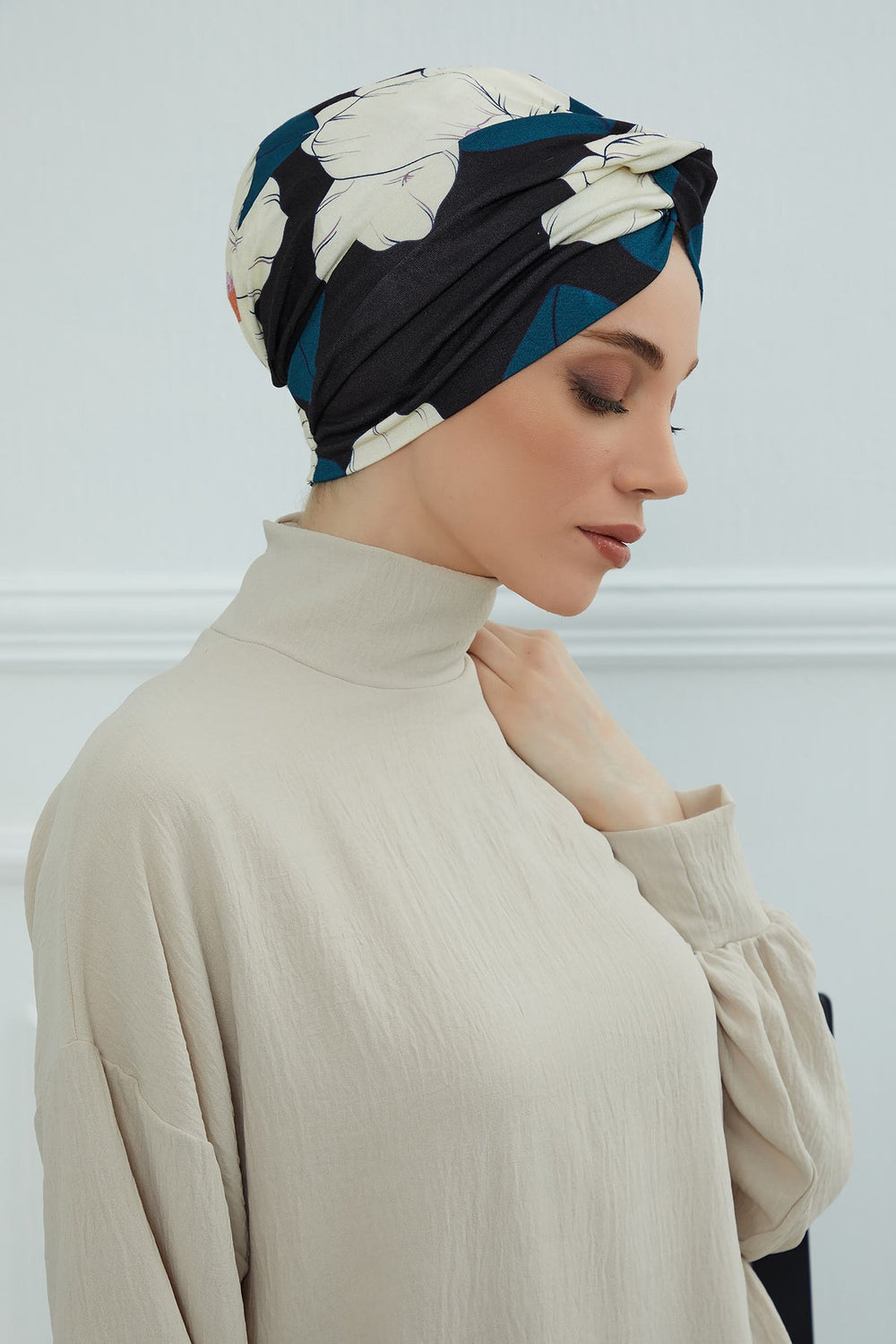 Maharajah Style Instant Turban with Various Pattern Options, Flexible Patterned Turban Bonnet Head Wrap made from Soft Cotton,B-4YD Midnight Blossoms