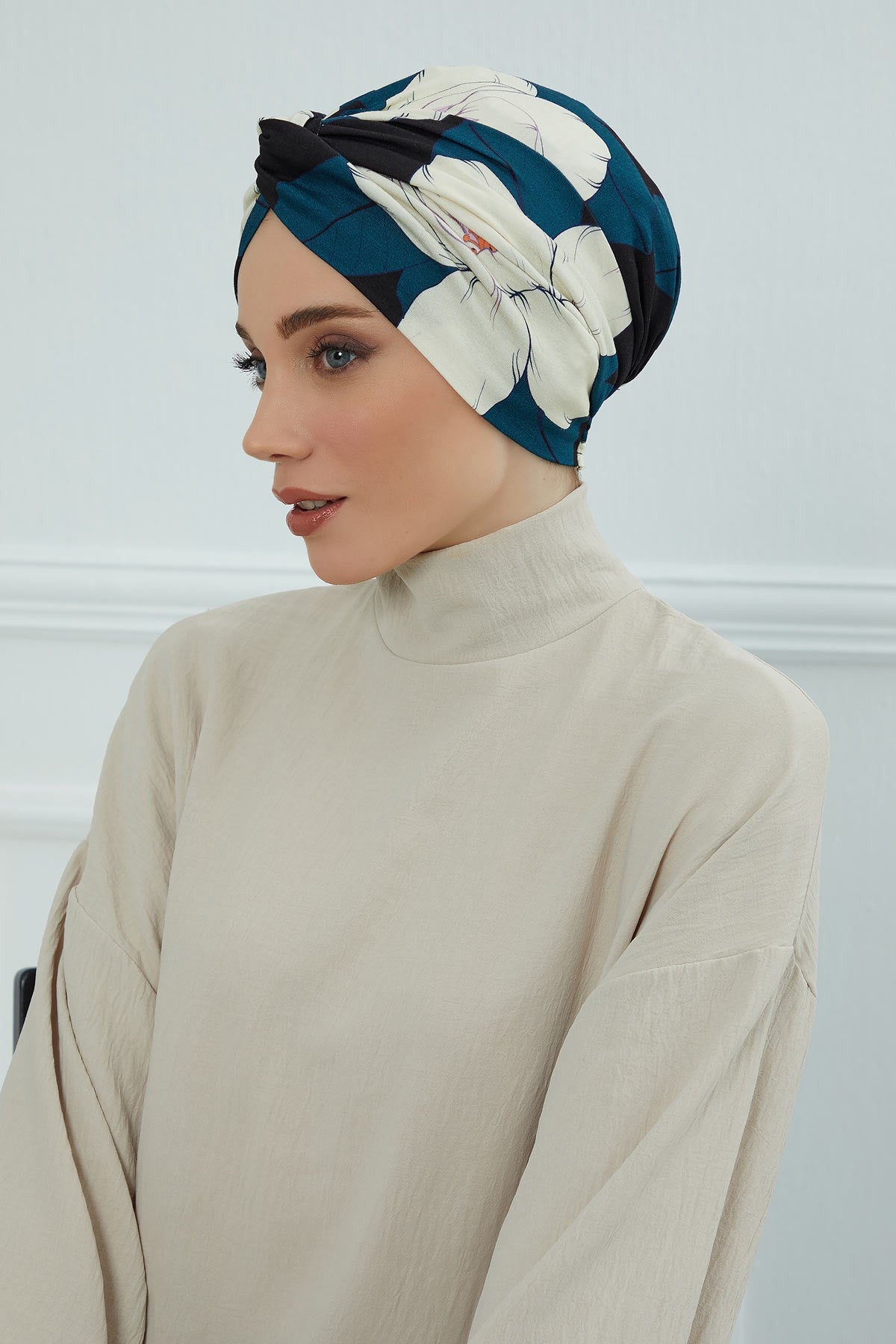 Maharajah Style Instant Turban with Various Pattern Options, Flexible Patterned Turban Bonnet Head Wrap made from Soft Cotton,B-4YD Midnight Blossoms