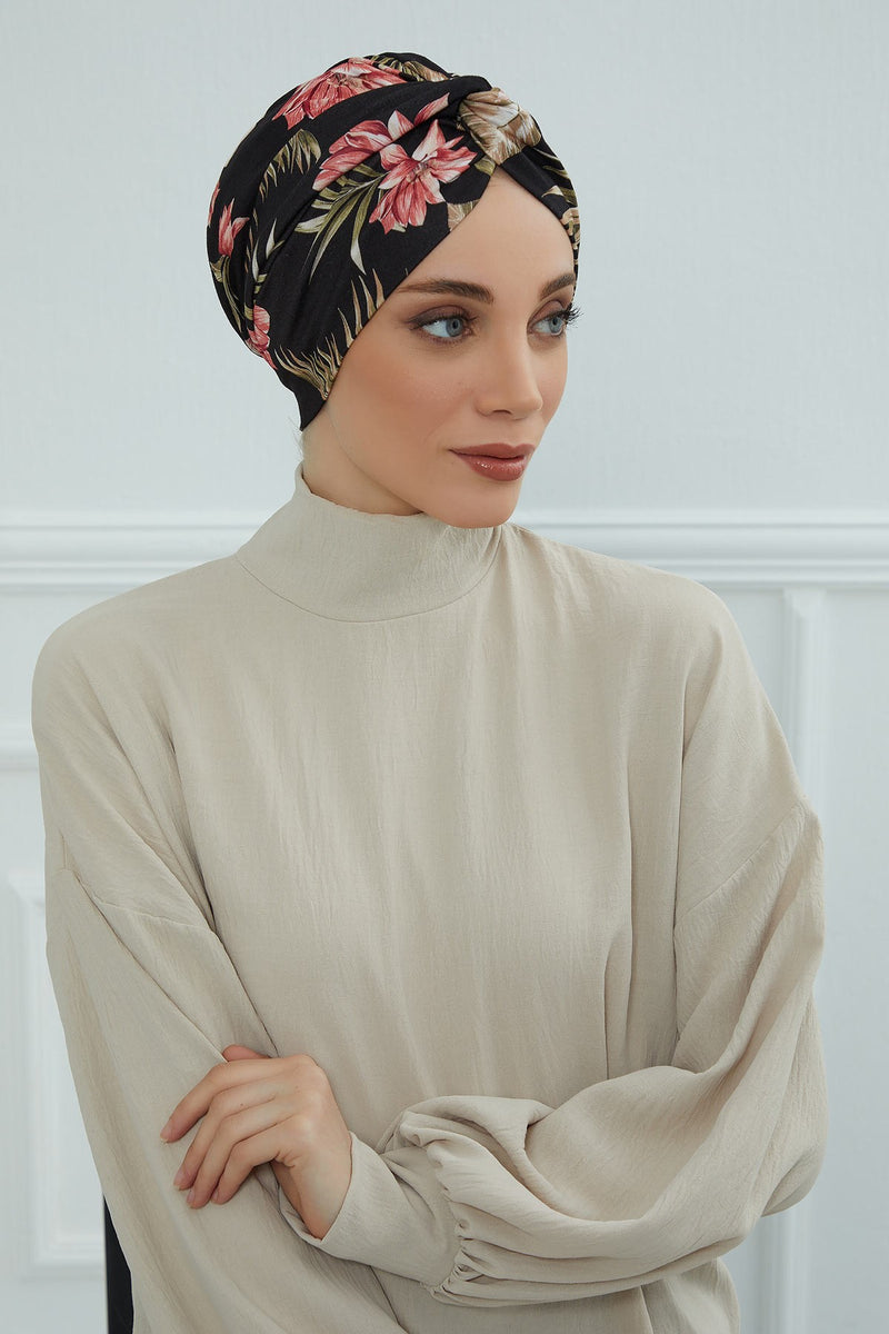 Maharajah Style Instant Turban with Various Pattern Options, Flexible Patterned Turban Bonnet Head Wrap made from Soft Cotton,B-4YD