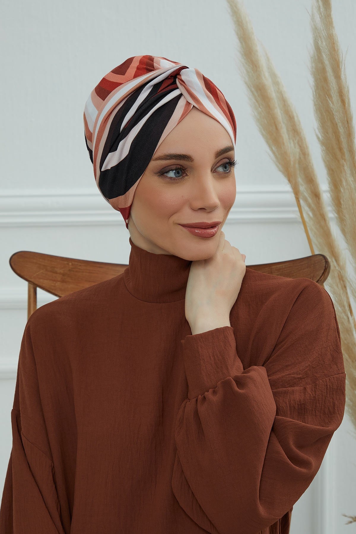 Maharajah Style Instant Turban with Various Pattern Options, Flexible Patterned Turban Bonnet Head Wrap made from Soft Cotton,B-4YD Retro Waves