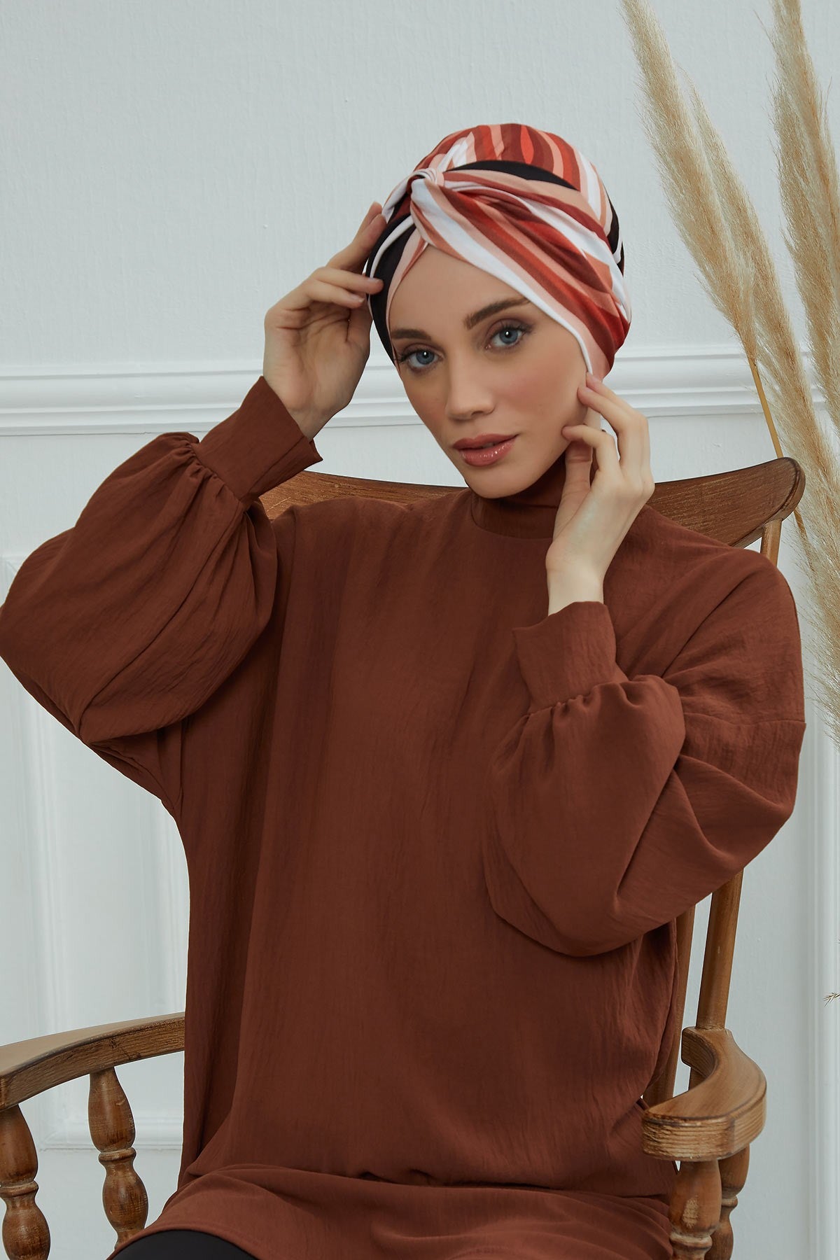 Maharajah Style Instant Turban with Various Pattern Options, Flexible Patterned Turban Bonnet Head Wrap made from Soft Cotton,B-4YD Retro Waves