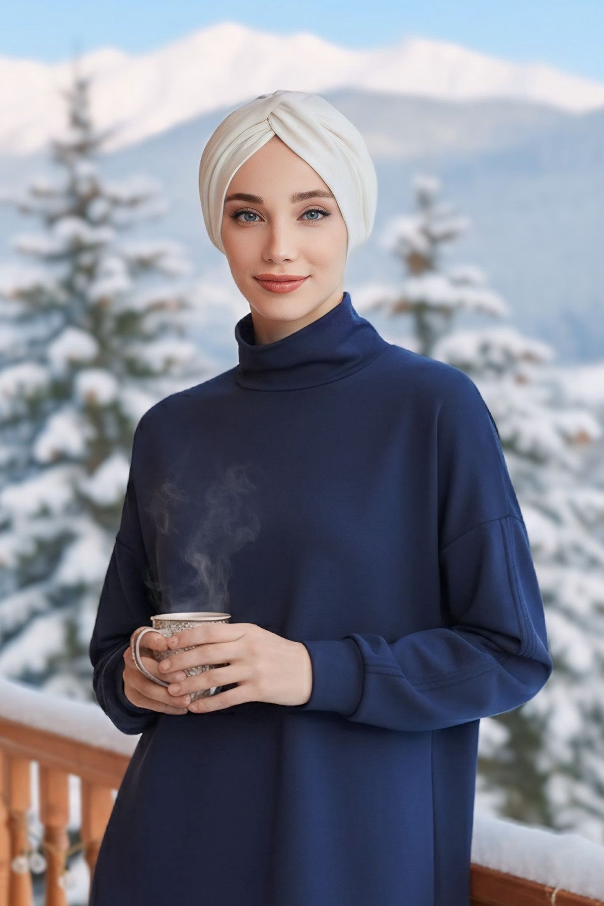 Maharajah Style Twist Turban Bonnet for Women, All Seasons Stretchy One Size Modest Headwrap, Double Face Fabric Underscarf Cap,B-4O Ecru