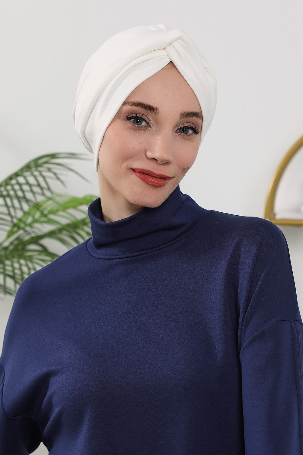 Maharajah Style Twist Turban Bonnet for Women, All Seasons Stretchy One Size Modest Headwrap, Double Face Fabric Underscarf Cap,B-4O Ecru