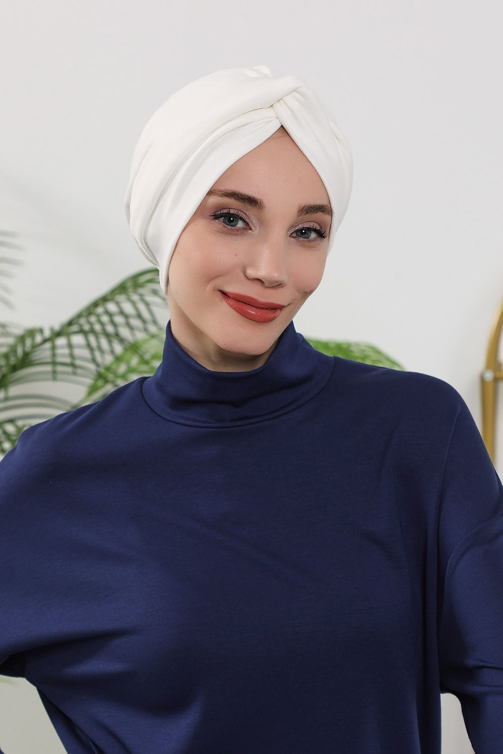 Maharajah Style Twist Turban Bonnet for Women, All Seasons Stretchy One Size Modest Headwrap, Double Face Fabric Underscarf Cap,B-4O Ecru