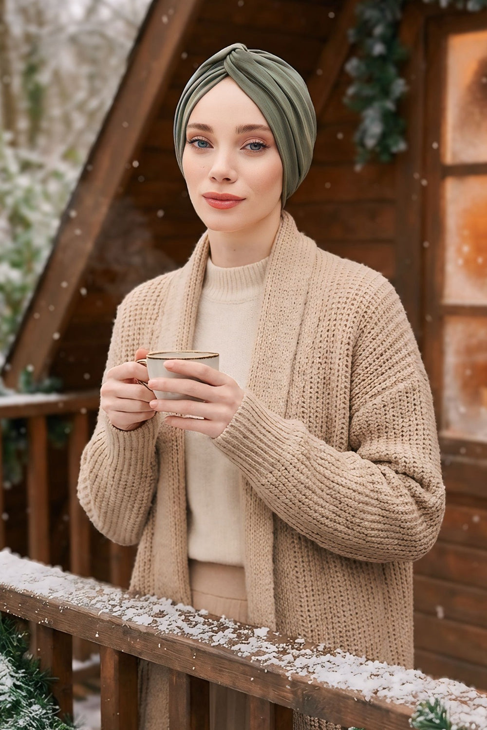 Maharajah Style Twist Turban Bonnet for Women, All Seasons Stretchy One Size Modest Headwrap, Double Face Fabric Underscarf Cap,B-4O Army Green