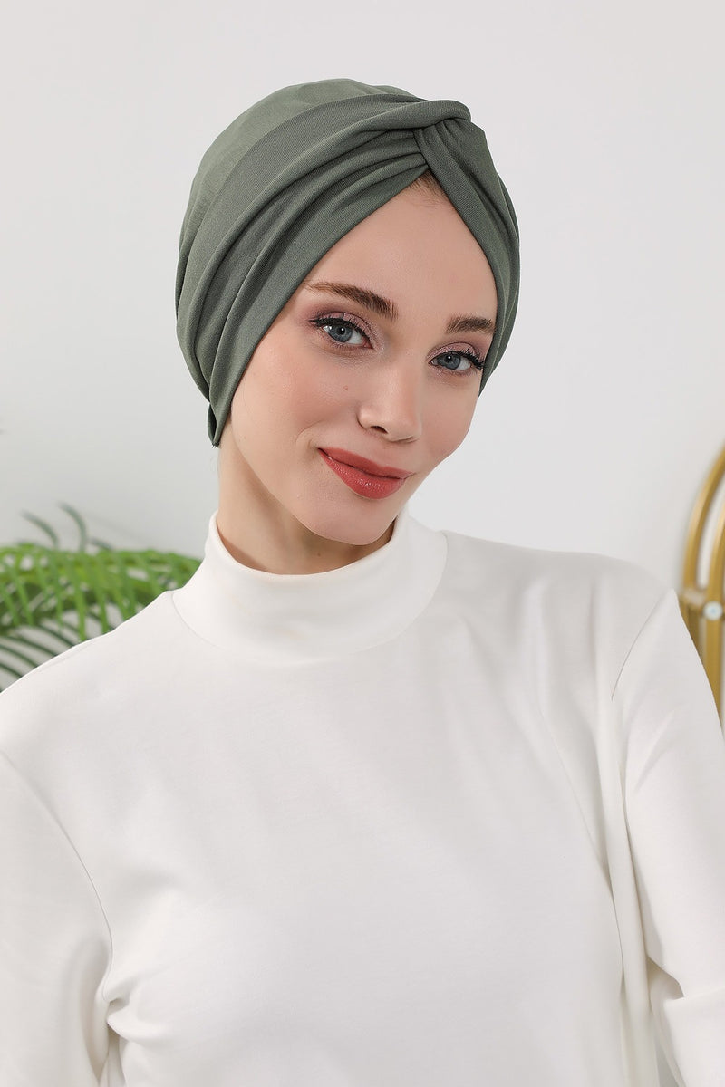Maharajah Style Twist Turban Bonnet for Women, All Seasons Stretchy One Size Modest Headwrap, Double Face Fabric Underscarf Cap,B-4O