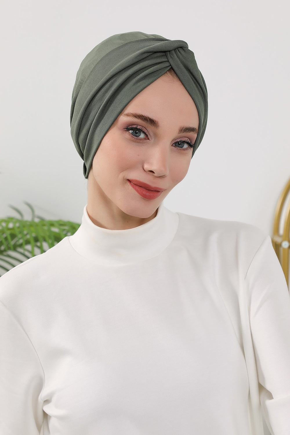Maharajah Style Twist Turban Bonnet for Women, All Seasons Stretchy One Size Modest Headwrap, Double Face Fabric Underscarf Cap,B-4O Army Green