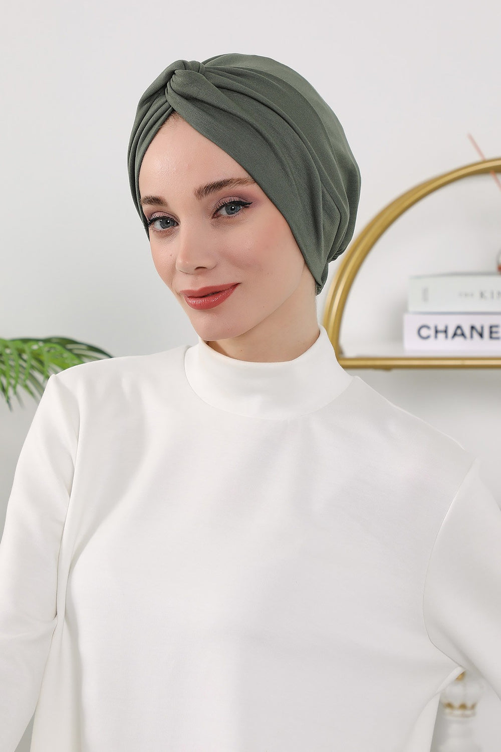 Maharajah Style Twist Turban Bonnet for Women, All Seasons Stretchy One Size Modest Headwrap, Double Face Fabric Underscarf Cap,B-4O Army Green