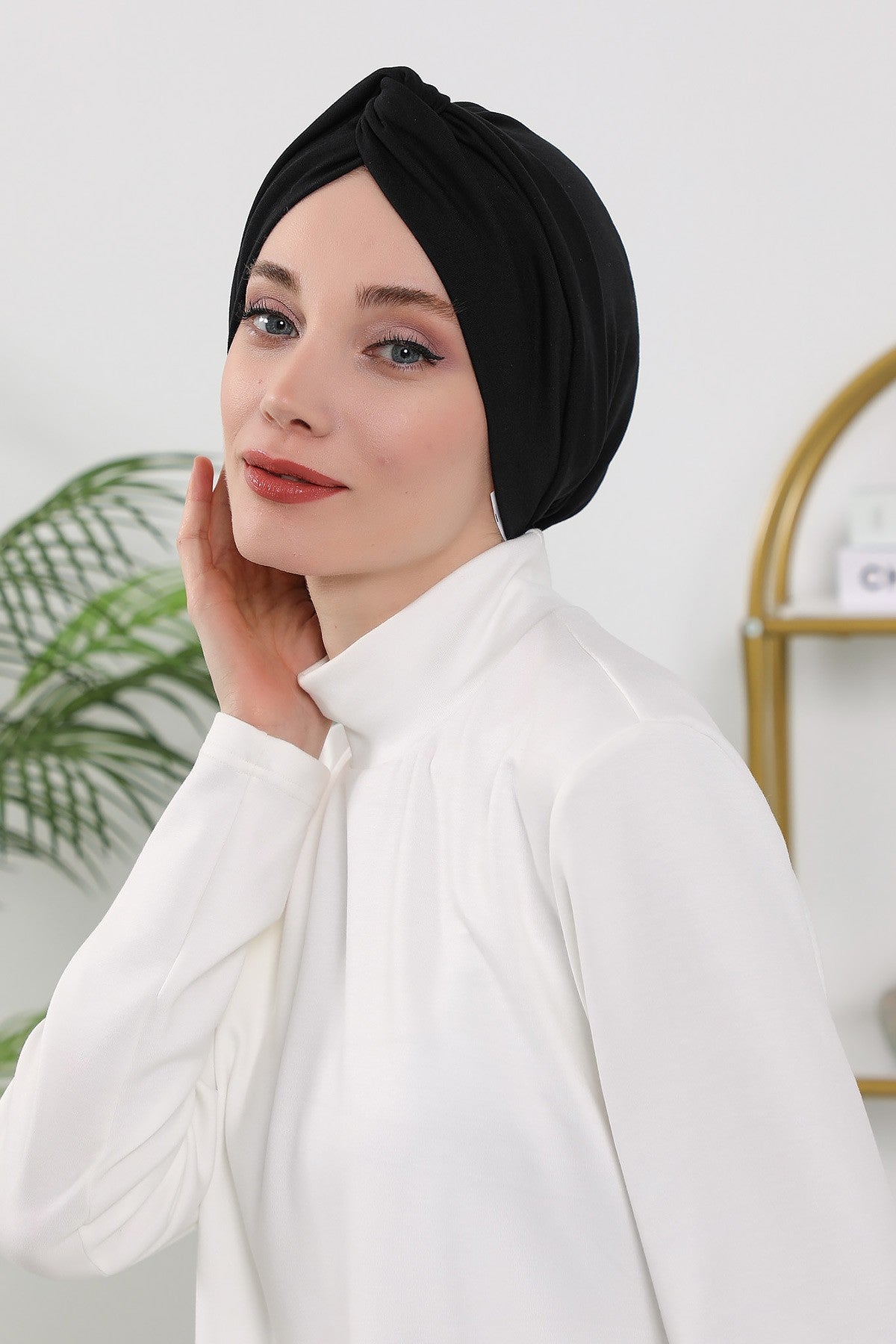 Maharajah Style Twist Turban Bonnet for Women, All Seasons Stretchy One Size Modest Headwrap, Double Face Fabric Underscarf Cap,B-4O Black