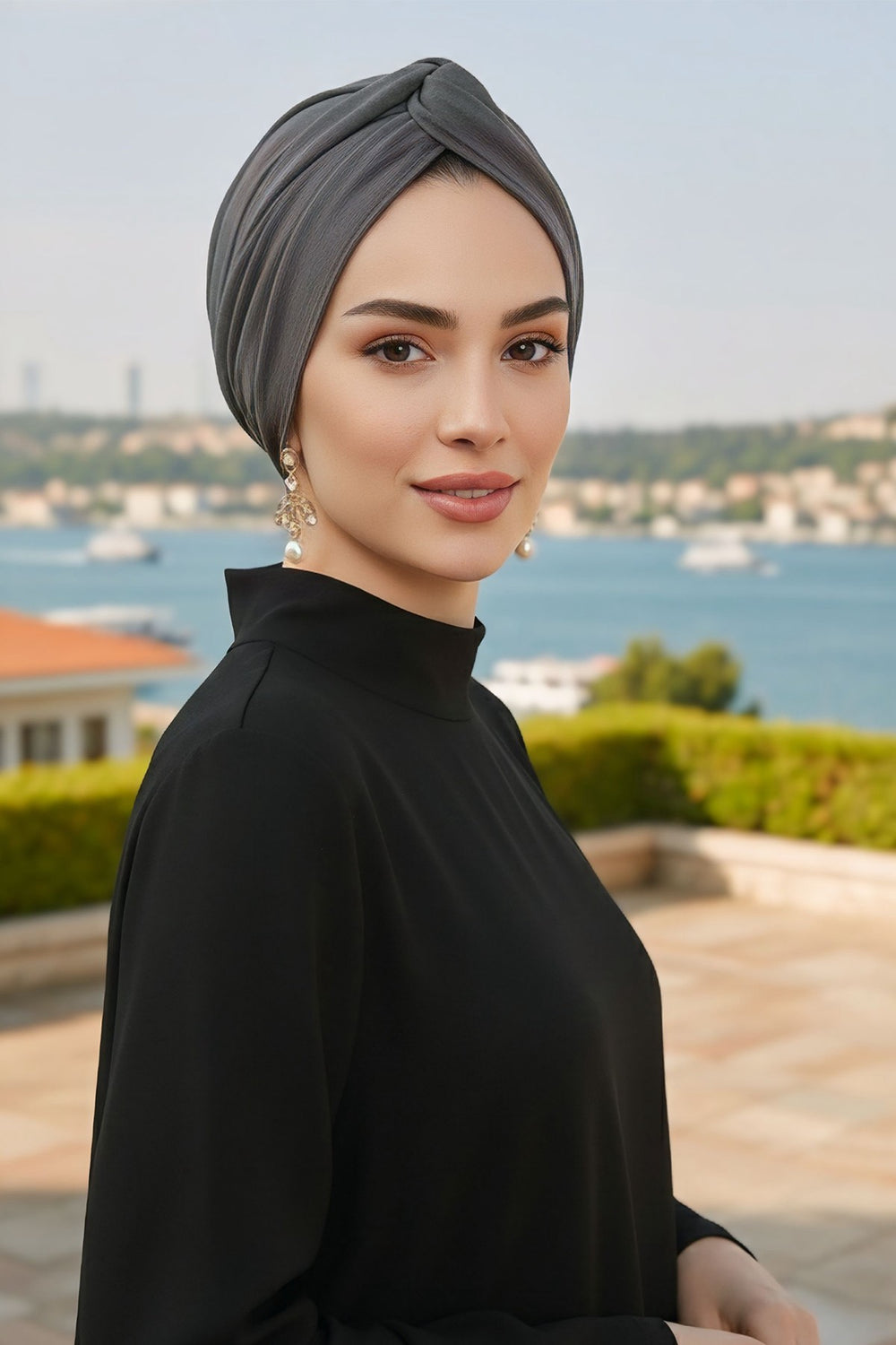 Maharajah Style Twist Turban Bonnet for Women, All Seasons Stretchy One Size Modest Headwrap, Double Face Fabric Underscarf Cap,B-4O Anthracite