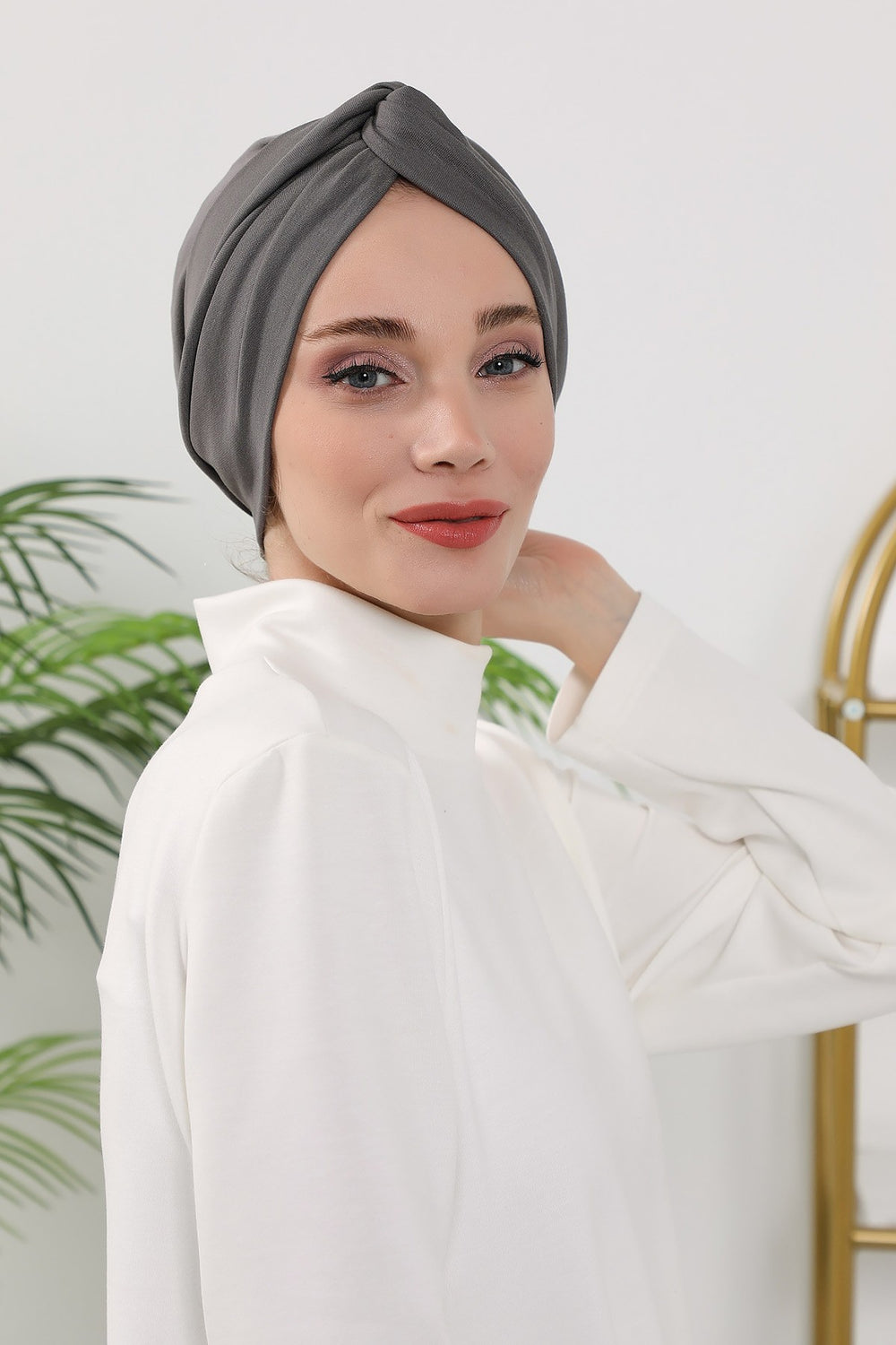 Maharajah Style Twist Turban Bonnet for Women, All Seasons Stretchy One Size Modest Headwrap, Double Face Fabric Underscarf Cap,B-4O Anthracite