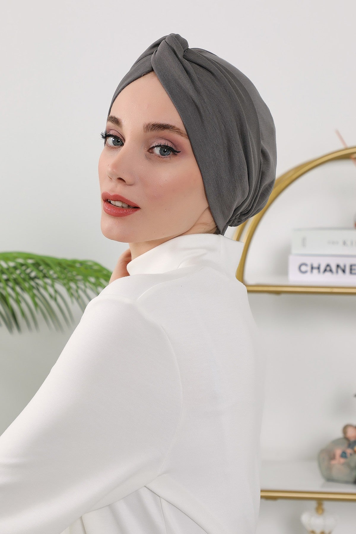 Maharajah Style Twist Turban Bonnet for Women, All Seasons Stretchy One Size Modest Headwrap, Double Face Fabric Underscarf Cap,B-4O Anthracite
