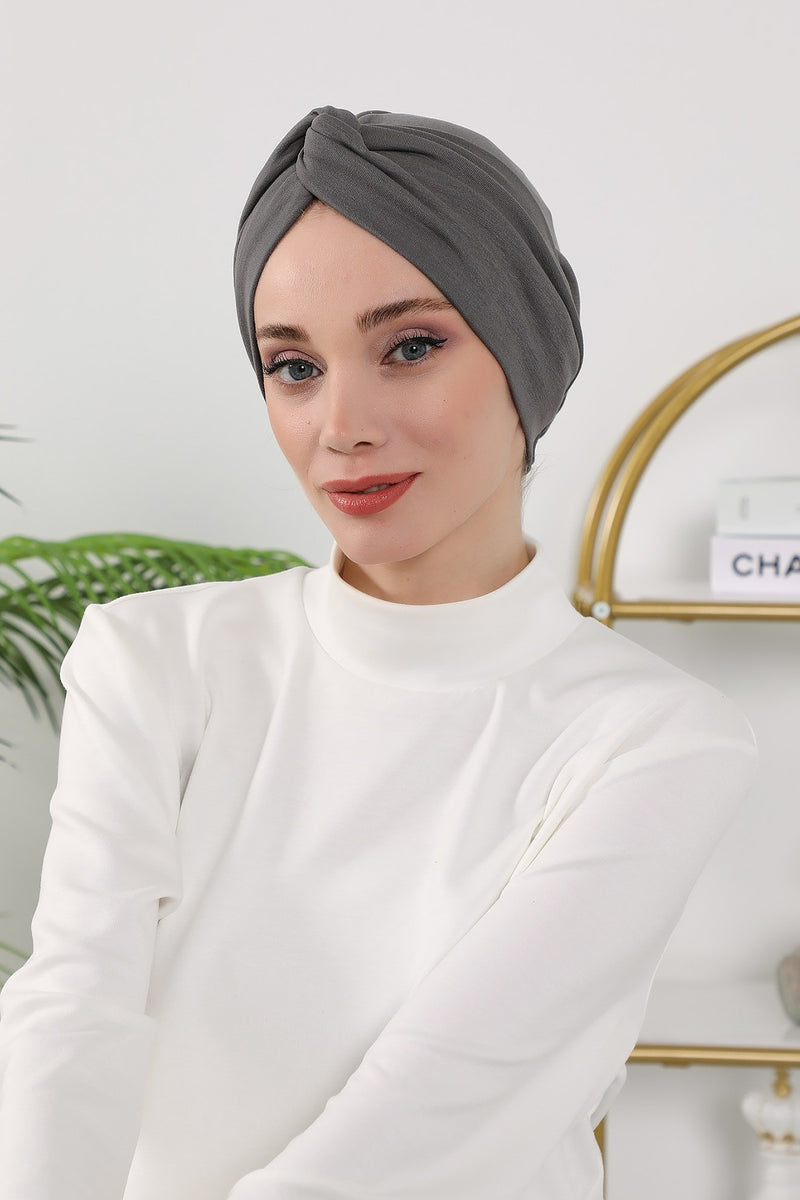 Maharajah Style Twist Turban Bonnet for Women, All Seasons Stretchy One Size Modest Headwrap, Double Face Fabric Underscarf Cap,B-4O