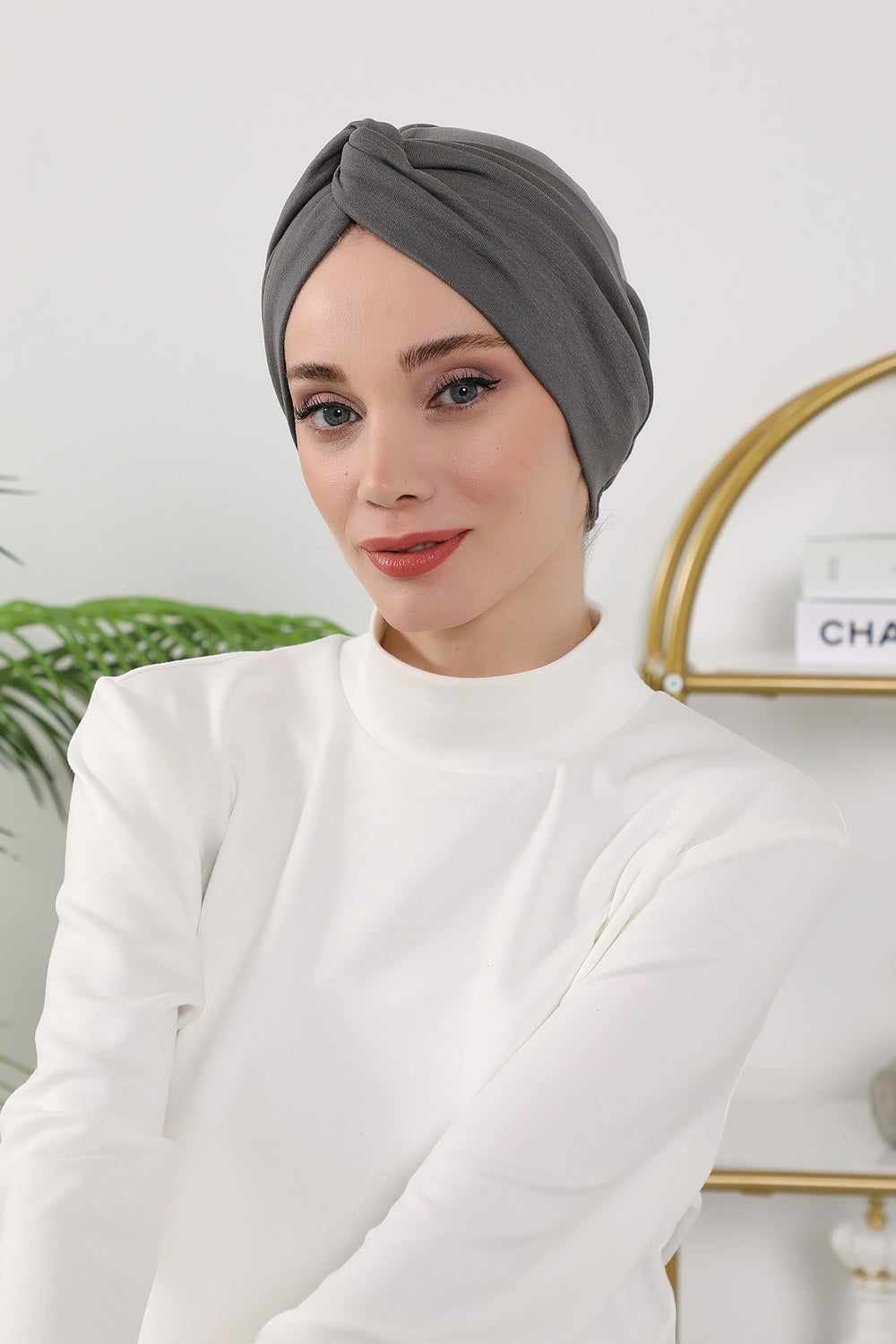 Maharajah Style Twist Turban Bonnet for Women, All Seasons Stretchy One Size Modest Headwrap, Double Face Fabric Underscarf Cap,B-4O Anthracite