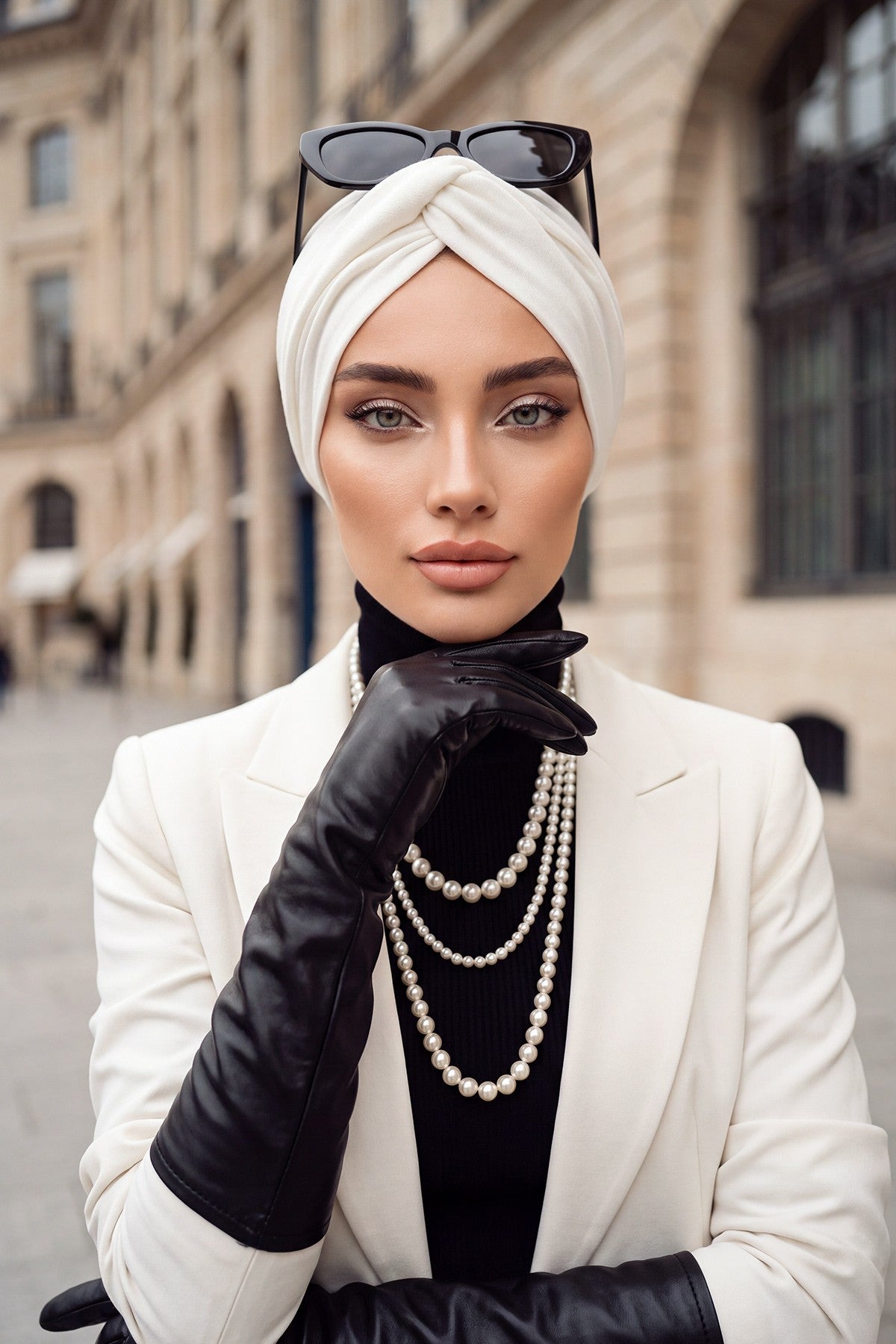Maharajah Style Twist Turban Bonnet for Women, All Seasons Stretchy One Size Modest Headwrap, Double Face Fabric Underscarf Cap,B-4O Ecru