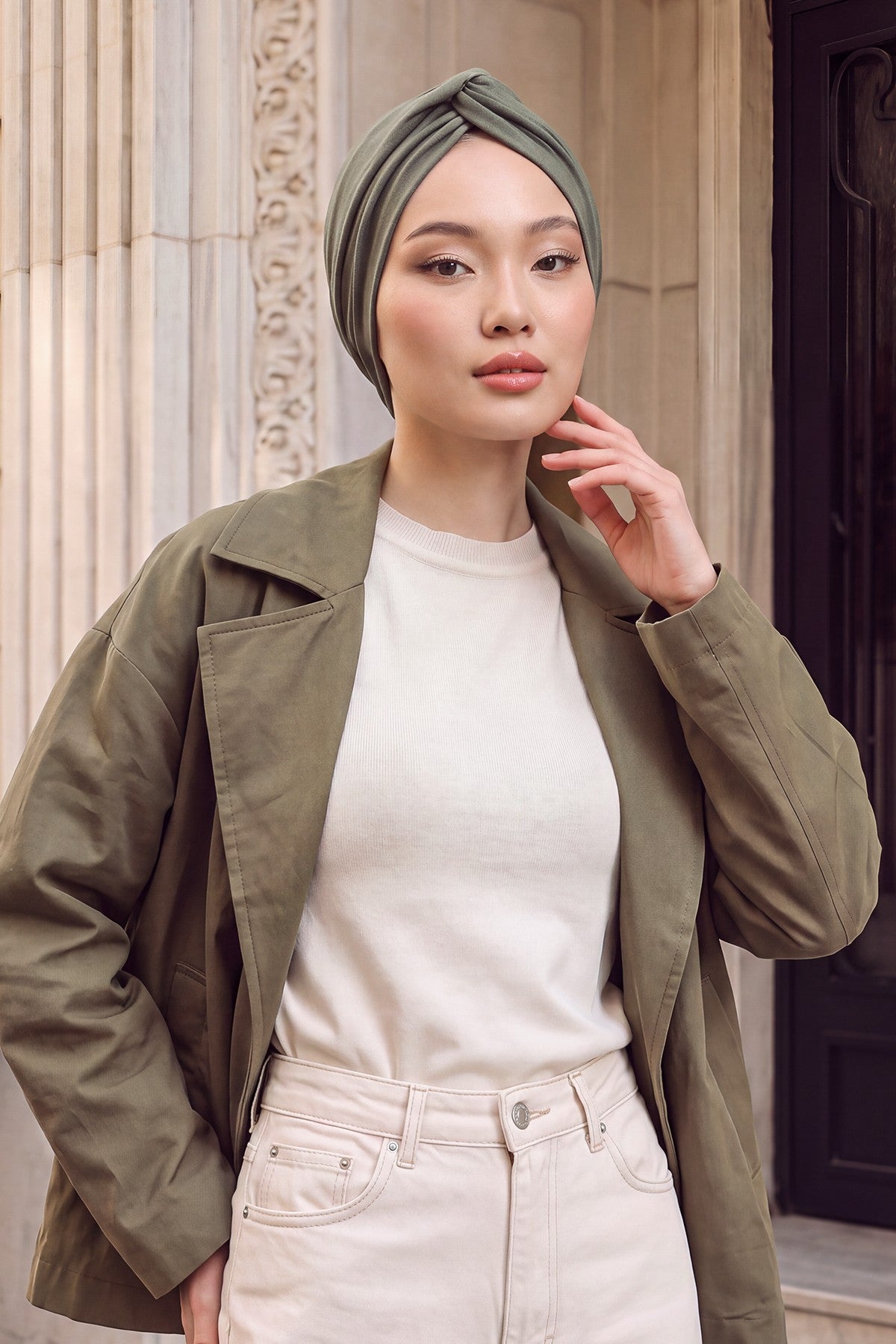 Maharajah Style Twist Turban Bonnet for Women, All Seasons Stretchy One Size Modest Headwrap, Double Face Fabric Underscarf Cap,B-4O Army Green