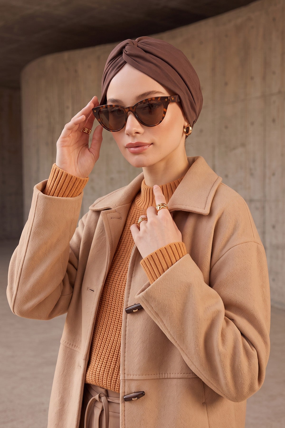 Maharajah Style Twist Turban Bonnet for Women, All Seasons Stretchy One Size Modest Headwrap, Double Face Fabric Underscarf Cap,B-4O Brown