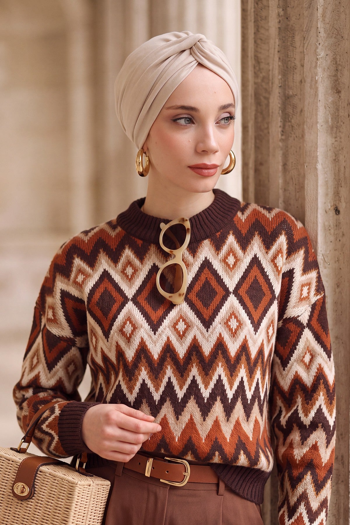 Maharajah Style Twist Turban Bonnet for Women, All Seasons Stretchy One Size Modest Headwrap, Double Face Fabric Underscarf Cap,B-4O Beige