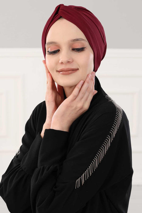 Mahrajah Instant Turban for Women Cotton Head Wrap Lightweight Head Scarf Modest Headwear  Plain Bonnet Cap,B-4