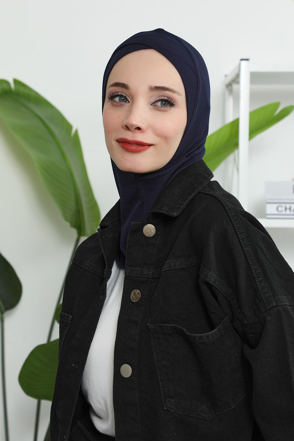 Minimalist Design Cotton Under Scarf Bonnet, Soft and Breathable Inner Hijab Cap, Easy Wear Cotton Bonnet Turban Ninja Cap,TB-4 Navy Blue