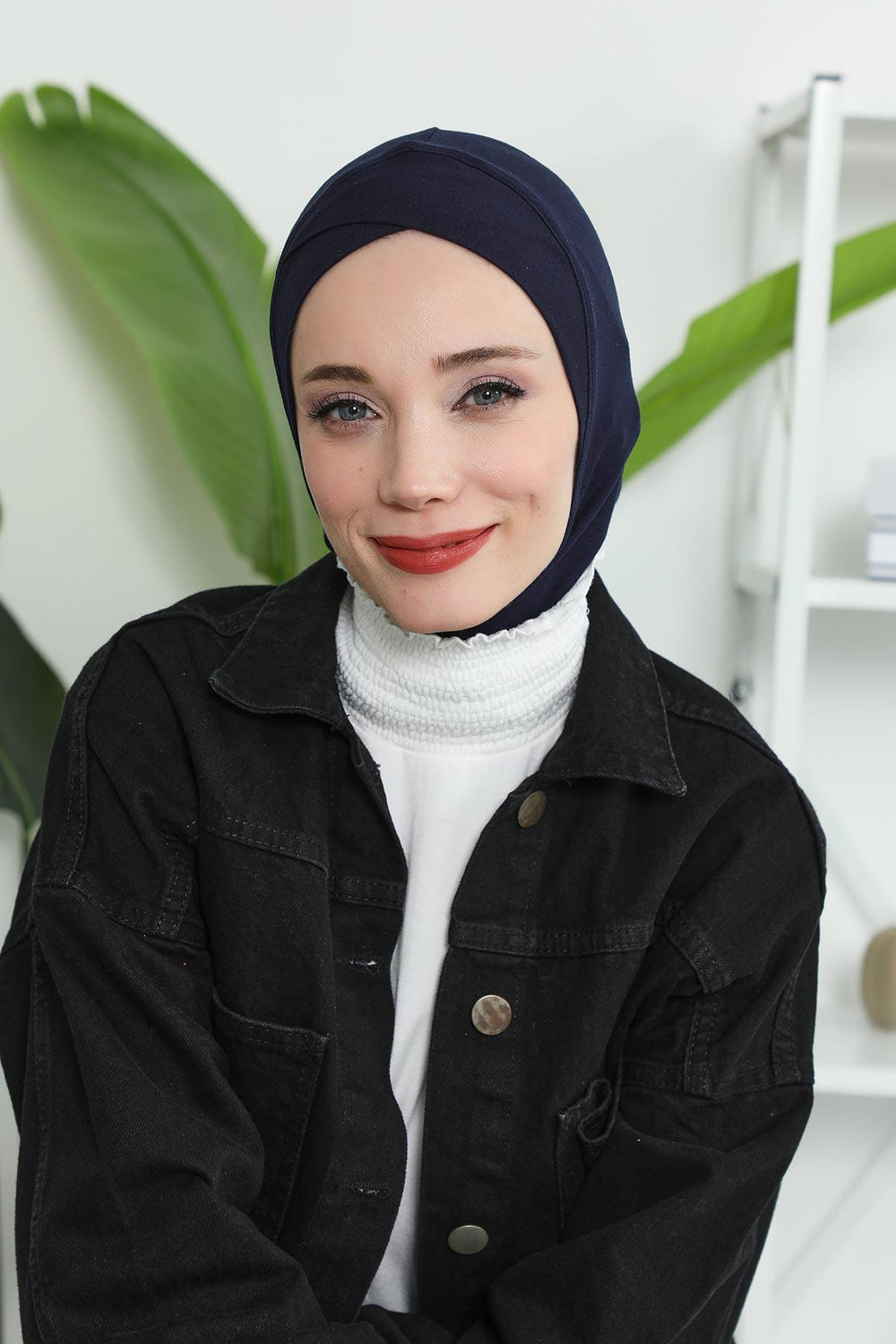 Minimalist Design Cotton Under Scarf Bonnet, Soft and Breathable Inner Hijab Cap, Easy Wear Cotton Bonnet Turban Ninja Cap,TB-4 Navy Blue