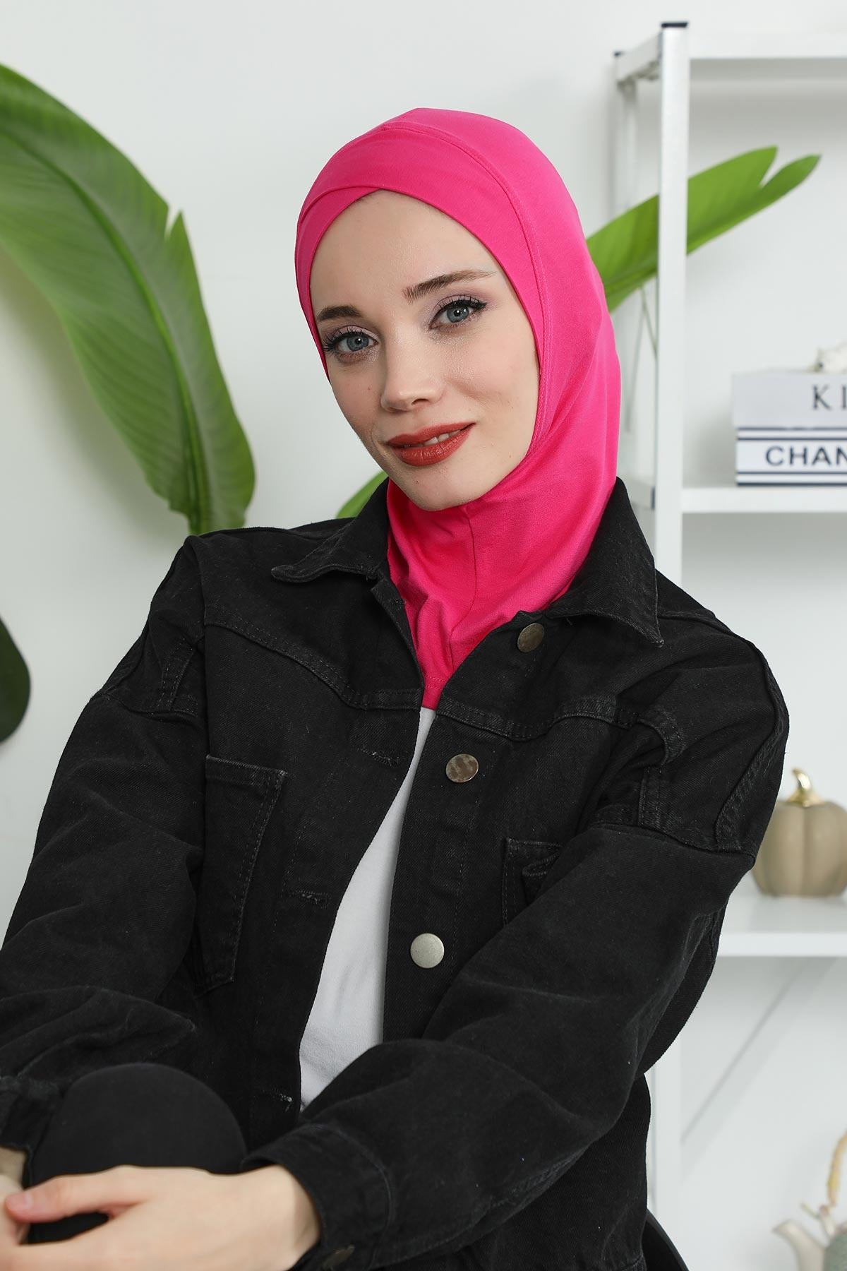 Minimalist Design Cotton Under Scarf Bonnet, Soft and Breathable Inner Hijab Cap, Easy Wear Cotton Bonnet Turban Ninja Cap,TB-4 Fuchsia