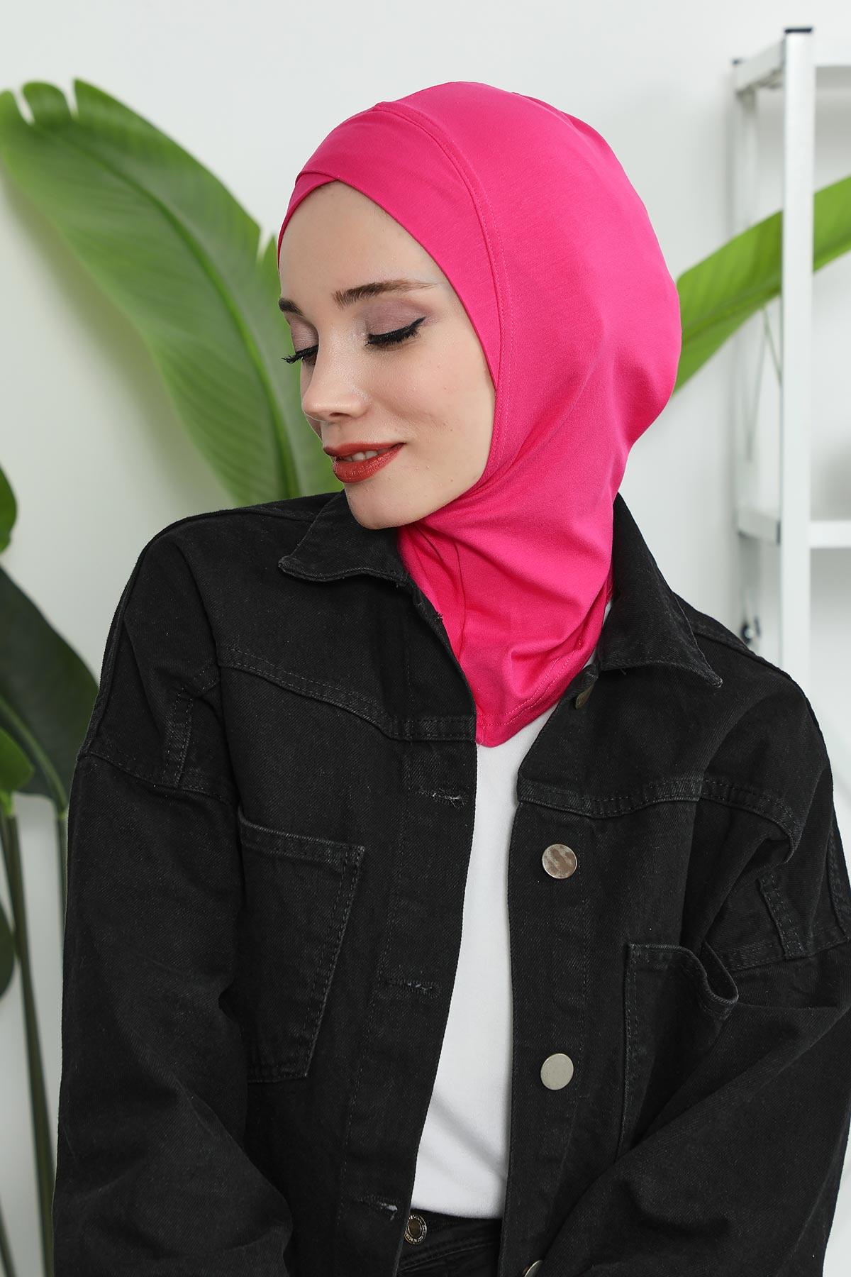 Minimalist Design Cotton Under Scarf Bonnet, Soft and Breathable Inner Hijab Cap, Easy Wear Cotton Bonnet Turban Ninja Cap,TB-4 Fuchsia