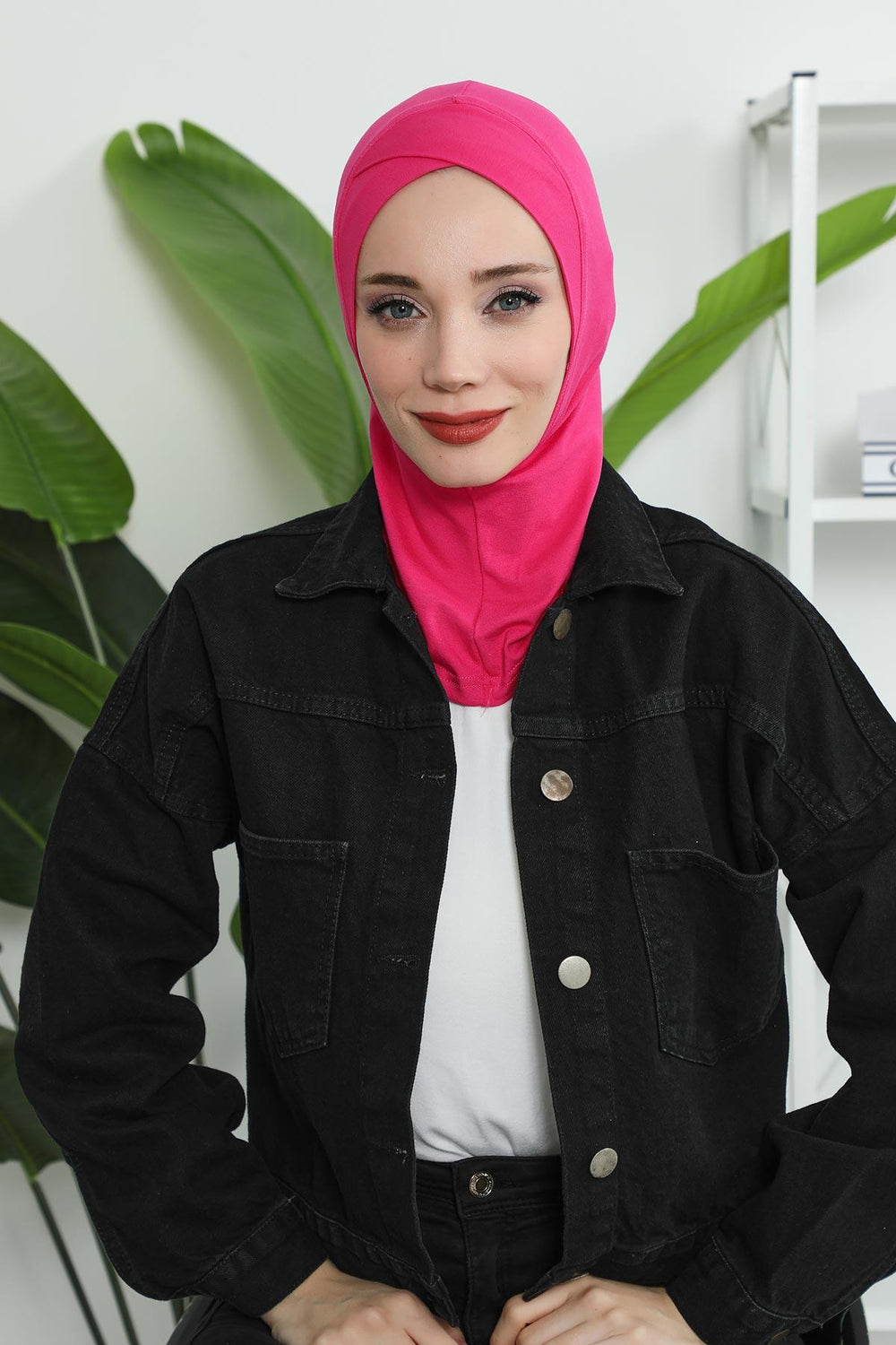 Minimalist Design Cotton Under Scarf Bonnet, Soft and Breathable Inner Hijab Cap, Easy Wear Cotton Bonnet Turban Ninja Cap,TB-4 Fuchsia