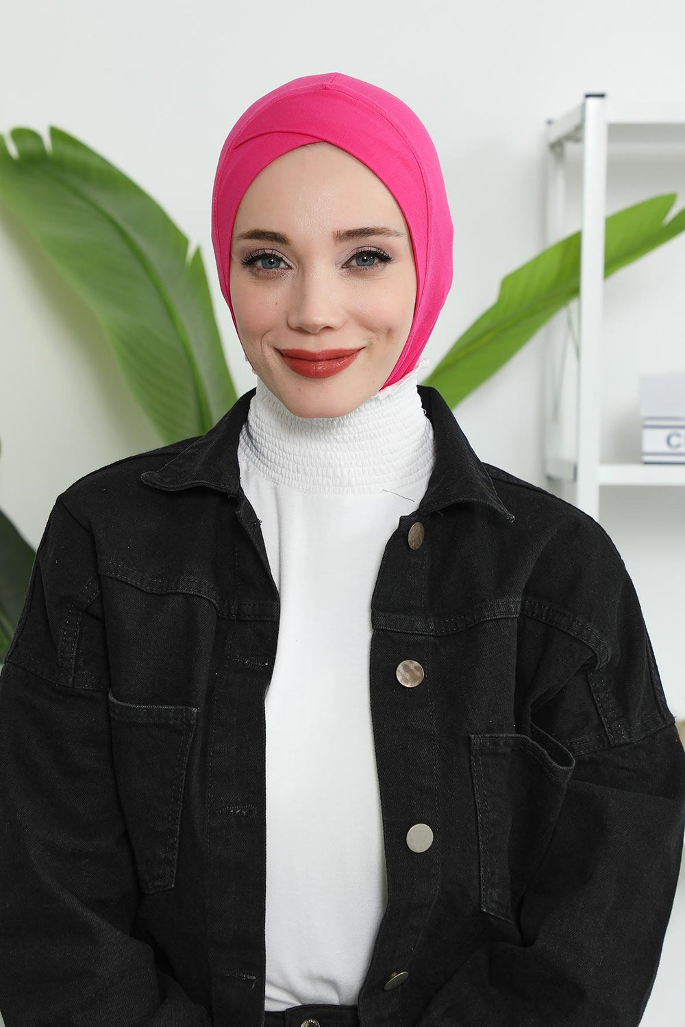 Minimalist Design Cotton Under Scarf Bonnet, Soft and Breathable Inner Hijab Cap, Easy Wear Cotton Bonnet Turban Ninja Cap,TB-4 Fuchsia